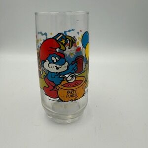 Vintage 1983 Smurfs Papa Smurf Party Punch Glass Wallace Berrie